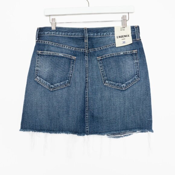 L'Agence Jolene Newberry Medium Blue Distressed Mini Skirt - Size 30 - US 8-10 - Picture 6 of 12